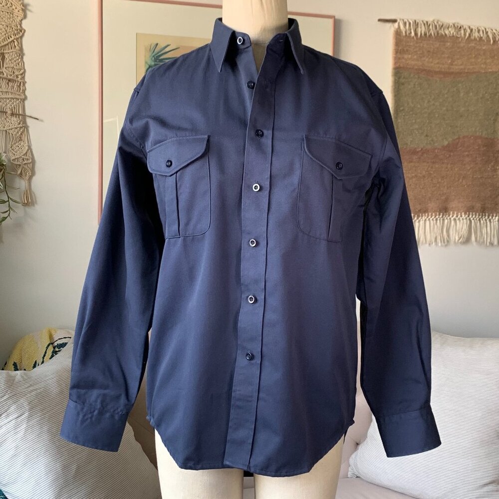 Vintage Work Master Tough Series Long Sleeve Causal Shirt Minimal Navy Classic - Picture 4 of 13
